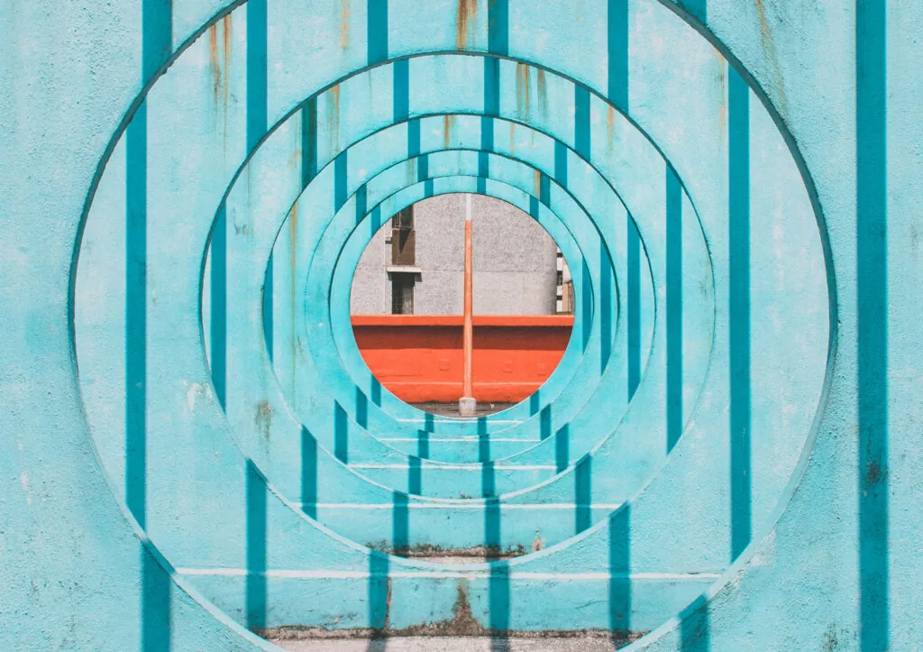 Architectural image of a tunnel like view between walls