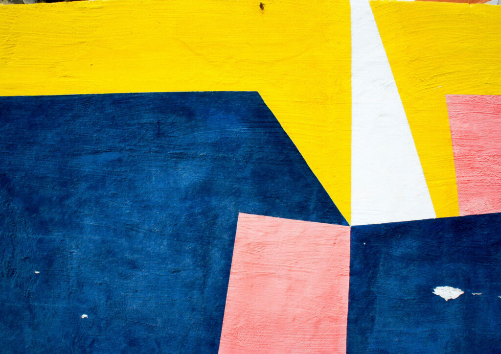 Blue, yellow and pink wall paint