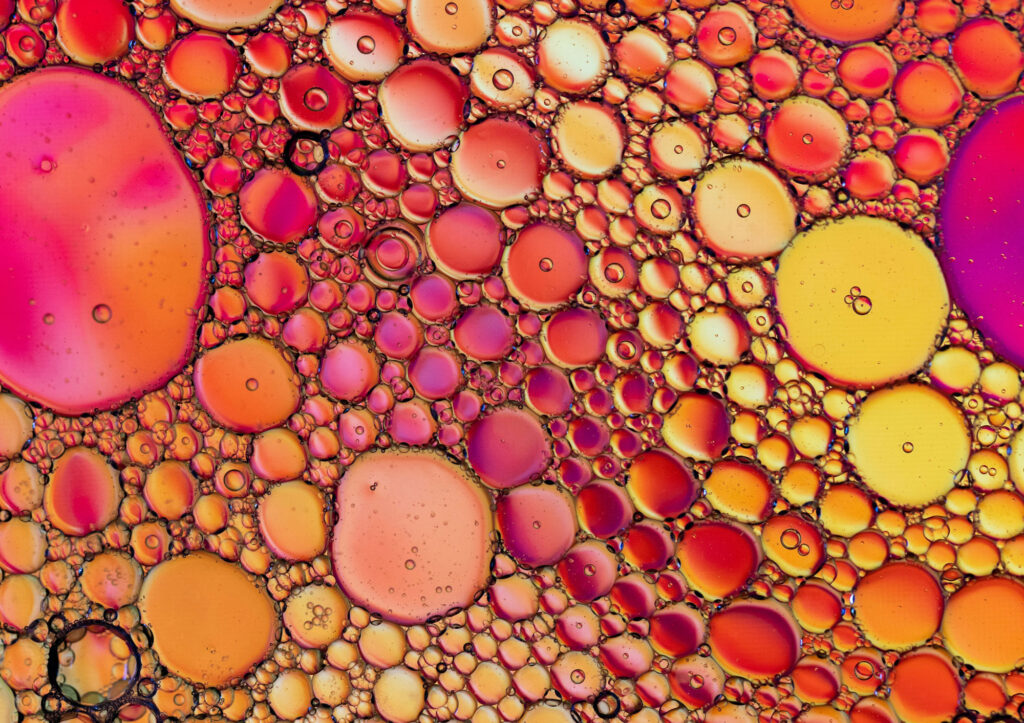 A close up view of a liquid filled with bubbles