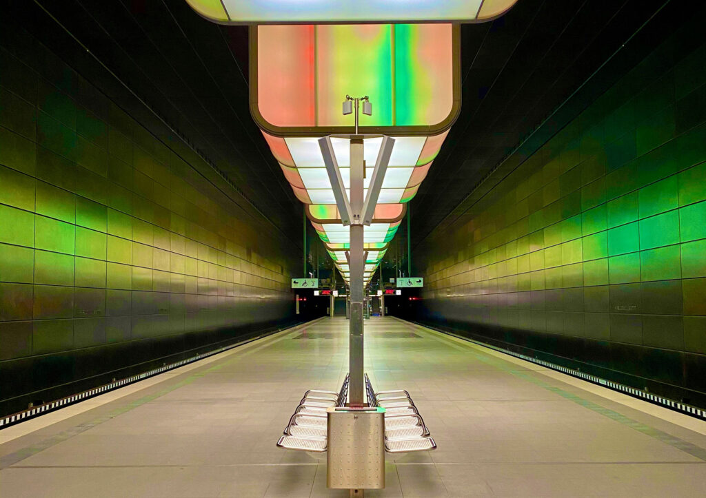 Colourful view of an underground metro station