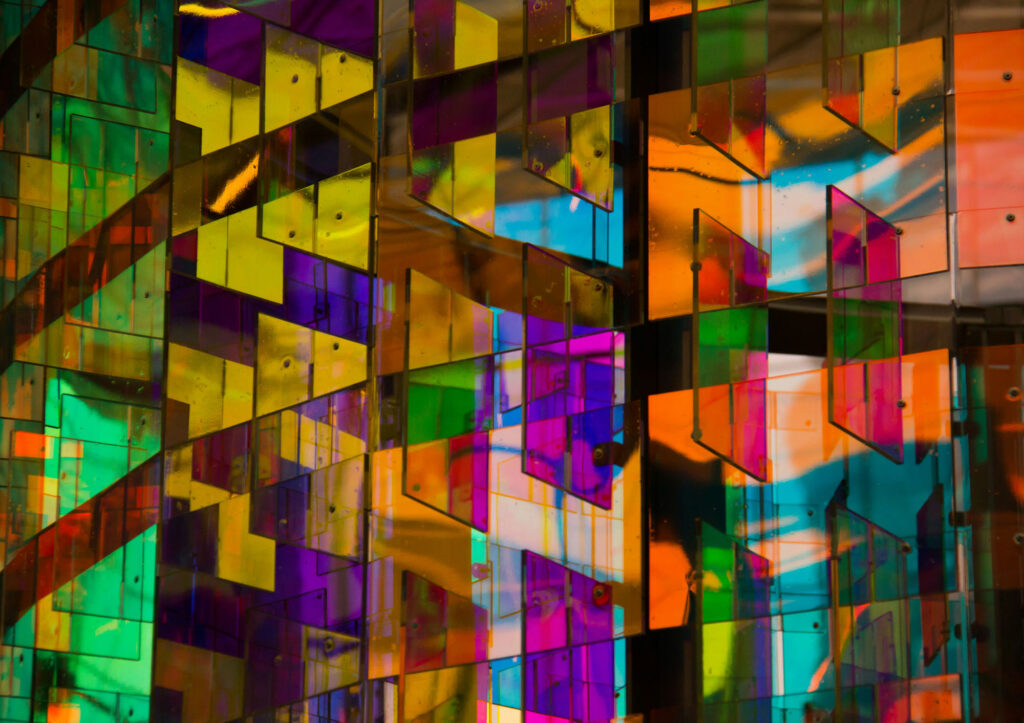 Architectural photography of multicoloured glass