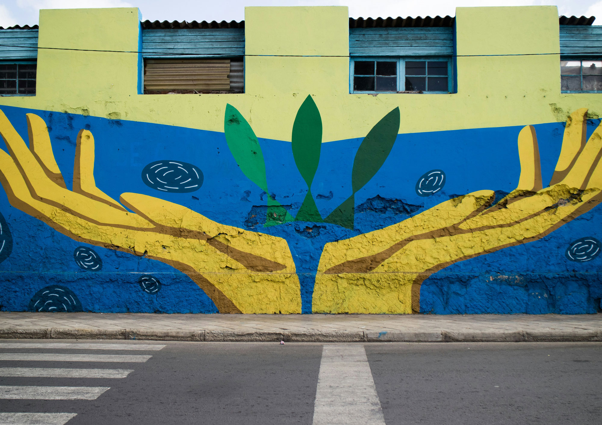 Blue and yellow painted wall