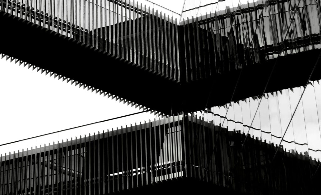 Modern architecture with intersecting walkways