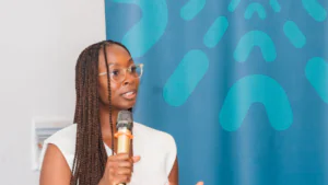 Feb. 2026 Aminata speaking at Sierra Leone launch